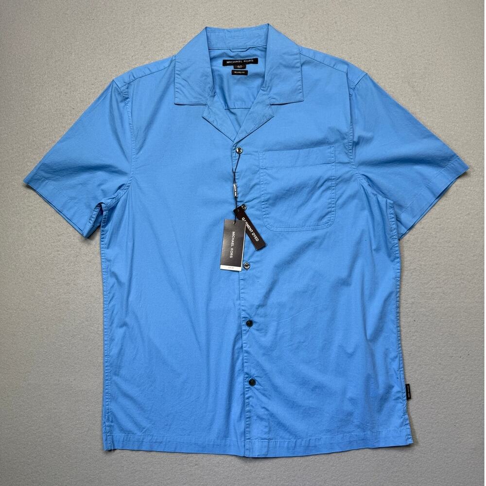 Michael Kors Men's Relaxed-Fit Solid Shirt South Pacific Small $98